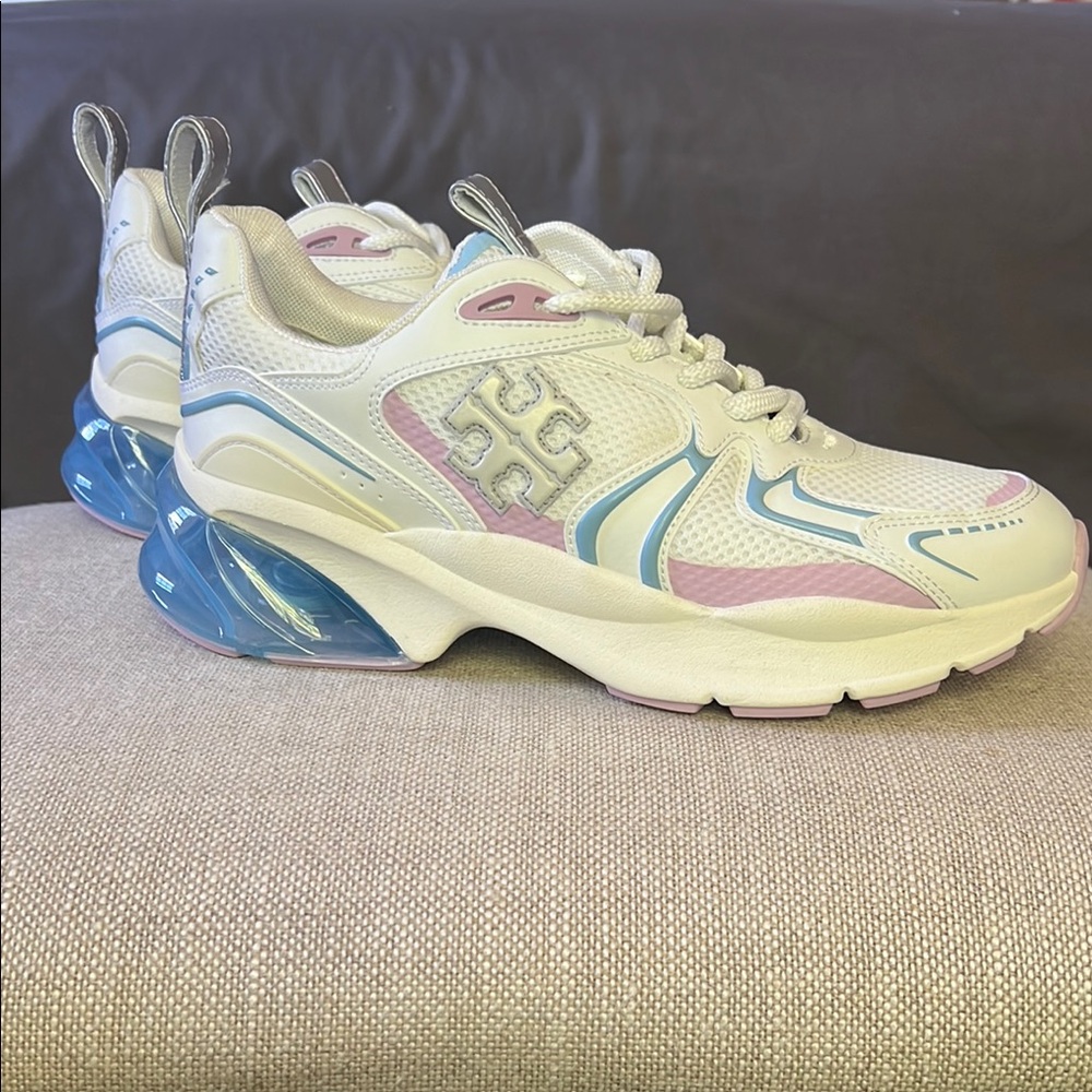Tory Burch White and Pink Sneakers